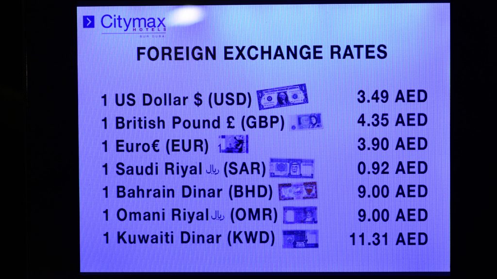 Foreign currency conversion rates at Hotel Citymax Dubai