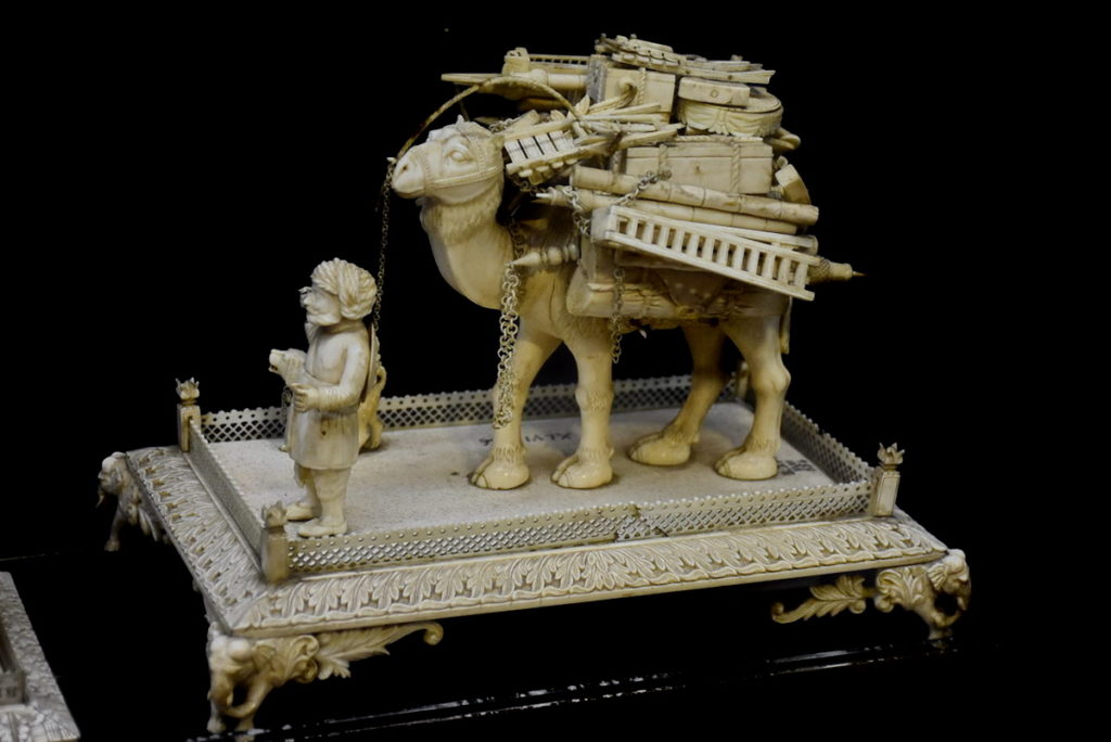 Hyderabad, Salarjung Museum:  A camel and its owner made of ivory. 