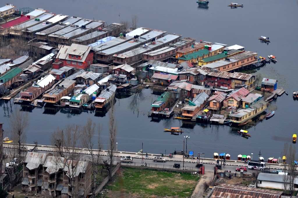 Dal Lake, House boats and Boulevard Road as seen from the view point on our way to Shankaracharya Hill, Srinagar.